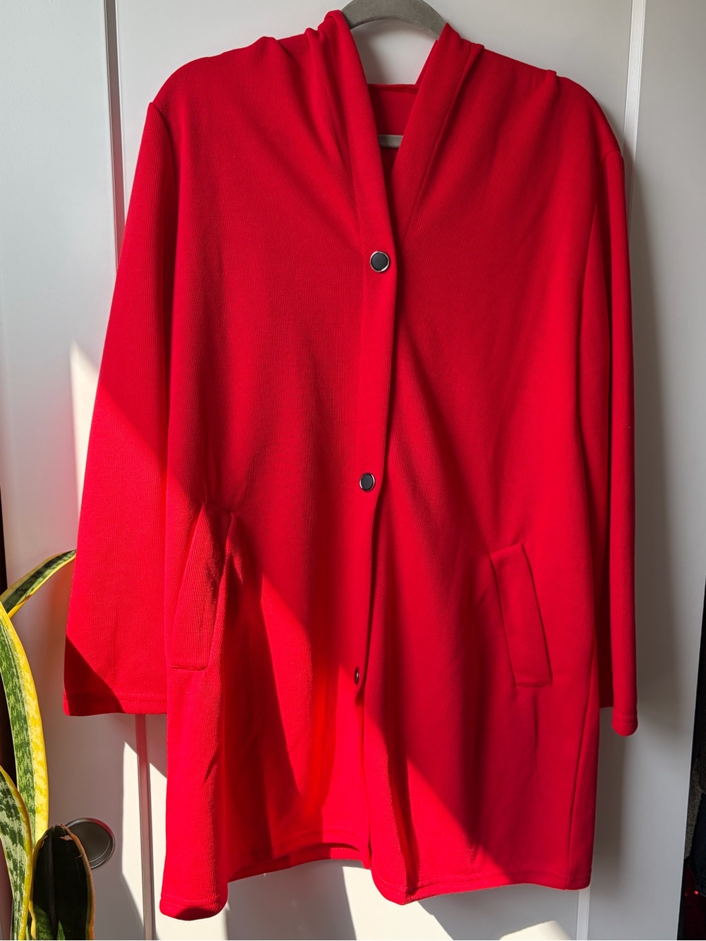 Red Hooded Snap-Front Jacket